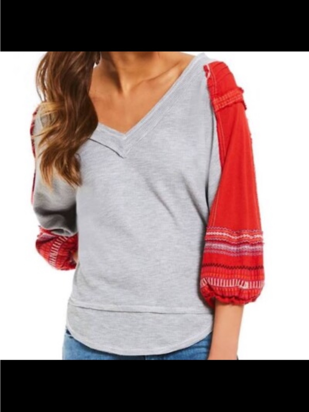 We The Free Gray and Red Blouse